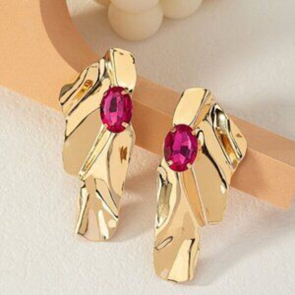 Multicolor Women's Exaggerated Sea Wave Shape Luxurious Earrings - Picture 5 of 6